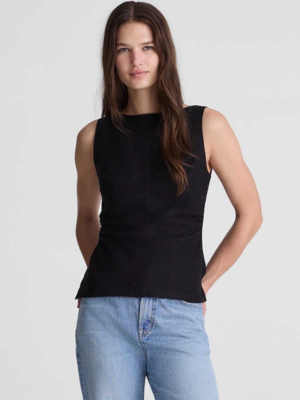Madewell Cinched Boatneck Sleeveless Top in 100% Linen - size medium NWT